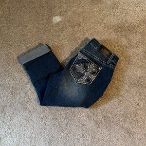 Love Indigo Premium Big Stitch Capri Jeans Sequins Maltese Size 6 (30x19)